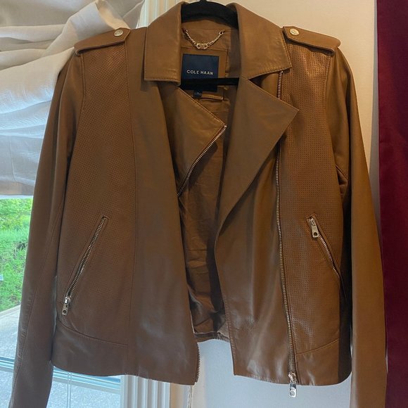 Cole Haan Leather Moto Zip Jacket - Picture 3 of 5